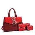 Set di 3 borse rosse con trama coccodrillo e serpente e decorazioni metalliche - Rosso Vino Set di Borse