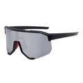 Sportliche matt-schwarze Sonnenbrille mit silber verspiegelten Gläsern und roten Nasenpads - Glänzend Schwarz Silber