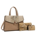 Set di borse beige con goffratura a coccodrillo, hardware dorato e pochette a busta - Cachi Set