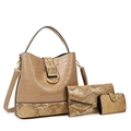 3-piece brown tote bag set with crocodile and snake skin textures for women - Khaki Set