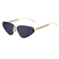 Modieuze randloze cat-eye zonnebril met strass-brug en gouden metalen pootjes - Helder Goud Volledig Grijs