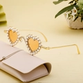 Lunettes de soleil coeur tendance avec strass brillants et branches en métal doré - Gris Dégradé Or