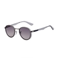 Retro round frame sunglasses with gradient grey lenses and dark grey metal bridge - Gunmetal Frame Gradient Brown Lens