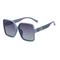 Matte graublaue quadratische Sonnenbrille mit lila Verlaufsgläsern und Silberglied - Blauer Glitzerrahmen / Grau Verlaufsgläser