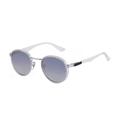 Modische runde Sonnenbrille aus Silbermetall mit blauem Verlauf und transparenten Bügeln - Silberner Rahmen Quecksilbergläser