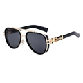 Retro pilot polarized sunglasses with black frames and gold metal hollowed temples - Bright Black Gold (All Gray Lens)