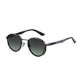 Retro gunmetal round frame sunglasses with gradient lenses and carbon fiber pattern temples - Gun Frame Gray Green Lens