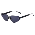 Lunettes de soleil œil-de-chat sans monture avec verres gris et détails en strass - Noir Mat Nickel Blanc Gris Complet