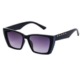Klassische schwarze Cateye-Sonnenbrille mit lila Verlaufsgläsern und Goldnieten - Glänzend Schwarz / Dunkelgrau Verlauf