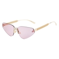 Lunettes de soleil œil de chat roses sans monture avec pont en strass et branches dorées - Or Brillant Thé Léger Film Bleu