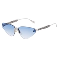 Lunettes de soleil œil-de-chat sans monture avec verres dégradés bleus et branches en strass - Nickel Blanc Double Bleu