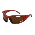 Y2K sporty wraparound cycling sunglasses with bright red frame and tinted lenses - Wine Red Frame Brown Lens