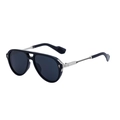 Classic black aviator sunglasses for men with silver metal temples and arrow rivets - C1 Bright Black Gold Full Gray