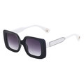 Occhiali da sole quadrati vintage bianco e nero con lenti viola sfumate per donna - Montatura Nera Lucida Asta Bianca Sfumato Nero Grigio
