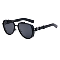 Gafas de sol aviador steampunk polarizadas con montura negra mate y doble puente - Negro Mate (Lente Gris)