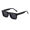 Retro square black sunglasses with a double-layered gold metal inner frame for men - Bright Black Gold Frame Full Gray Lens