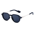 Retro thick black polarized sunglasses with silver metal temples and diamond rivets - C1 Bright Black Gold Gray