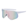 Sport sunglasses with white frame and pink-blue-green gradient lenses for outdoor cycling - Solid White Barbie Pink