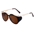 Steampunk sunglasses with gold metal frame, brown round lenses and black side shields - Plate Brown Gold All Brown (C3)