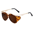 Fashionable tortoise shell cat-eye sunglasses with brown lenses and golden metal temples - Floral Print Gold Brown (C6)
