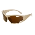 Futuristic beige Y2K wrap-around sports sunglasses with dark brown lenses for men and women - Gold Frame Gold Mirrored Lens