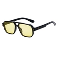 Retro square sports sunglasses with black frames, yellow lenses, and gold rivet details - Bright Black Frame Yellow Lens