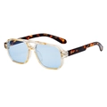 Square pilot sunglasses with light blue lenses and translucent tortoise shell frame - Transparent Yellow Frame Blue Lens