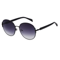Classic black round frame sunglasses with grey gradient lenses and iconic striped temple detail - Black Double Gray (C1)