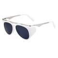 Cat eye sunglasses with thick white frames, side shields, and dark lenses for fashion - Bright White Black Silver All Gray (C8)