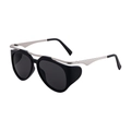 Futuristische schwarze Cat-Eye Sonnenbrille mit silbernen Metallbügeln und Blenden - Glänzend Schwarz Silber Ganz Grau (C9)