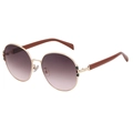 Round gradient purple sunglasses with gold frame and green-red striped temple detail - Gold Brown Pink (C7)