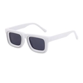 Retro square white sunglasses with double frames and grey lenses for urban street style - White Silver Frame Gray Lens