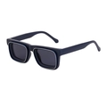 Lunettes de soleil carrées bleu marine mat avec cercle métallique argenté interne - Monture Bleu Mat Argent Verres Gris