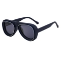 Lunettes de soleil aviateur bleu foncé avec monture mate épaisse et détails argentés - Bleu Sablé Argent Tout Gris (C8)