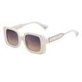 Chic cream white square oversized sunglasses featuring purple gradient lenses for women - Shiny Beige Pink Gold Light Brown