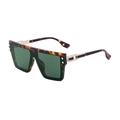 Punk tortoise shell square sunglasses with dark green lenses and golden metal temples - Tortoise Frame/Gold Decor/G15 Lens (C6)