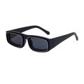 Lunettes de soleil rectangulaires noir mat avec bordure argentée et verres foncés - Noir Mat Argent Gris