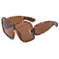 Oversized tortoise shell shield sunglasses with dark brown lenses and gold hardware - Tortoise Frame Tea Lens