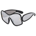 Fashionable oversized black sunglasses with sleek grey lenses and gold metal accents - Black Frame Silver Mirror Lens (C7)