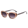 Gafas de sol cat eye ámbar polarizadas con lentes degradadas púrpuras y cadena - Montura Té Transparente Patas Moradas Lentes Té Gris Dorado