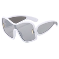 Futuristic large frame sunglasses in white acetate with grey lenses and gold rivets - White Frame Silver Mirror Lens (C8)
