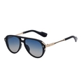 Klassische Pilotenbrille mit schwarzem Rahmen, Goldakzenten und blauem Verläufgläsern - Glänzend Schwarz Gold Blau Gelb (C3-1)