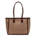 Grande borsa tote vintage in ecopelle beige con manici marroni per l'uso quotidiano - Cachi