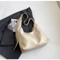 Creamy white large capacity bucket bag with adjustable strap and gold buckle - Off White