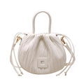 Borsa a secchiello plissettata bianca con coulisse, ganci dorati e manici tondi - Bianco