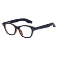 Cat eye sunglasses featuring retro black and amber tortoiseshell frame with metal rivets - Dark Tea Gold (C19)