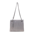 Silver metallic pleated crossbody bag with chunky chain strap and ball charm - Silver