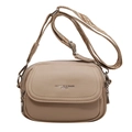 Minimalistische beige Umhängetasche mit strukturiertem Gurt und Reißverschlüssen - Khaki