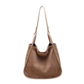 Sac fourre-tout en daim marron avec silhouette trapèze minimaliste et longues lanières - Kaki