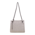 Elegant white pleated shoulder bag with chic silver chain strap for women - White